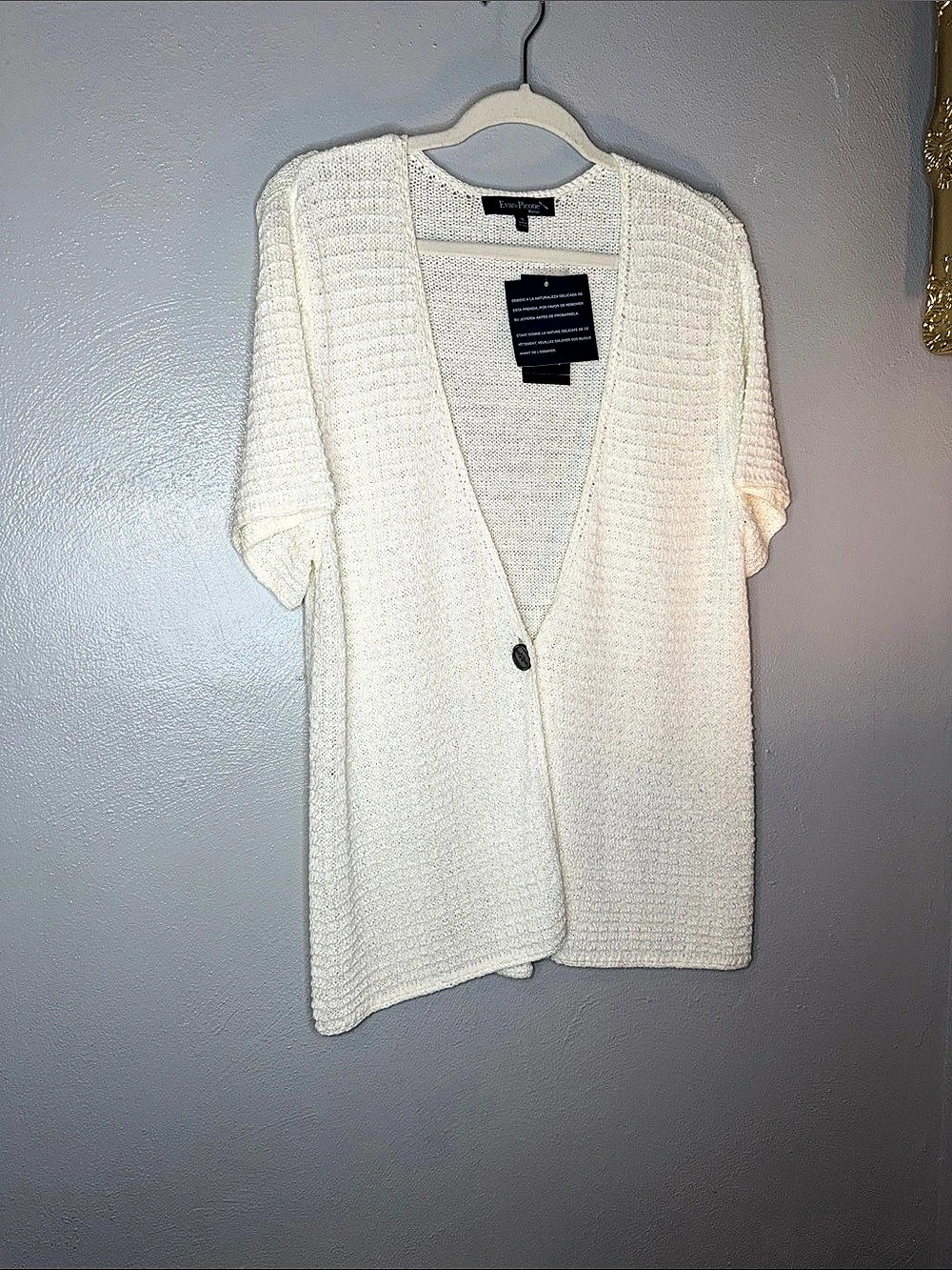 Evan-Picone Open Front Knit Cardigan in White Size 1X NWT